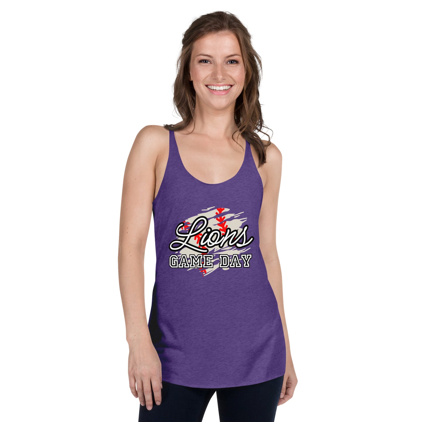 Lions Women's Racerback Tank (Distressed Baseball)